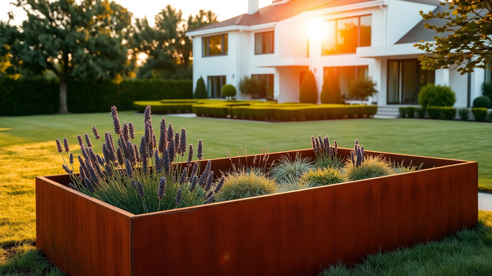 Premium Cortenstahl-Hochbeet im modernen Garten